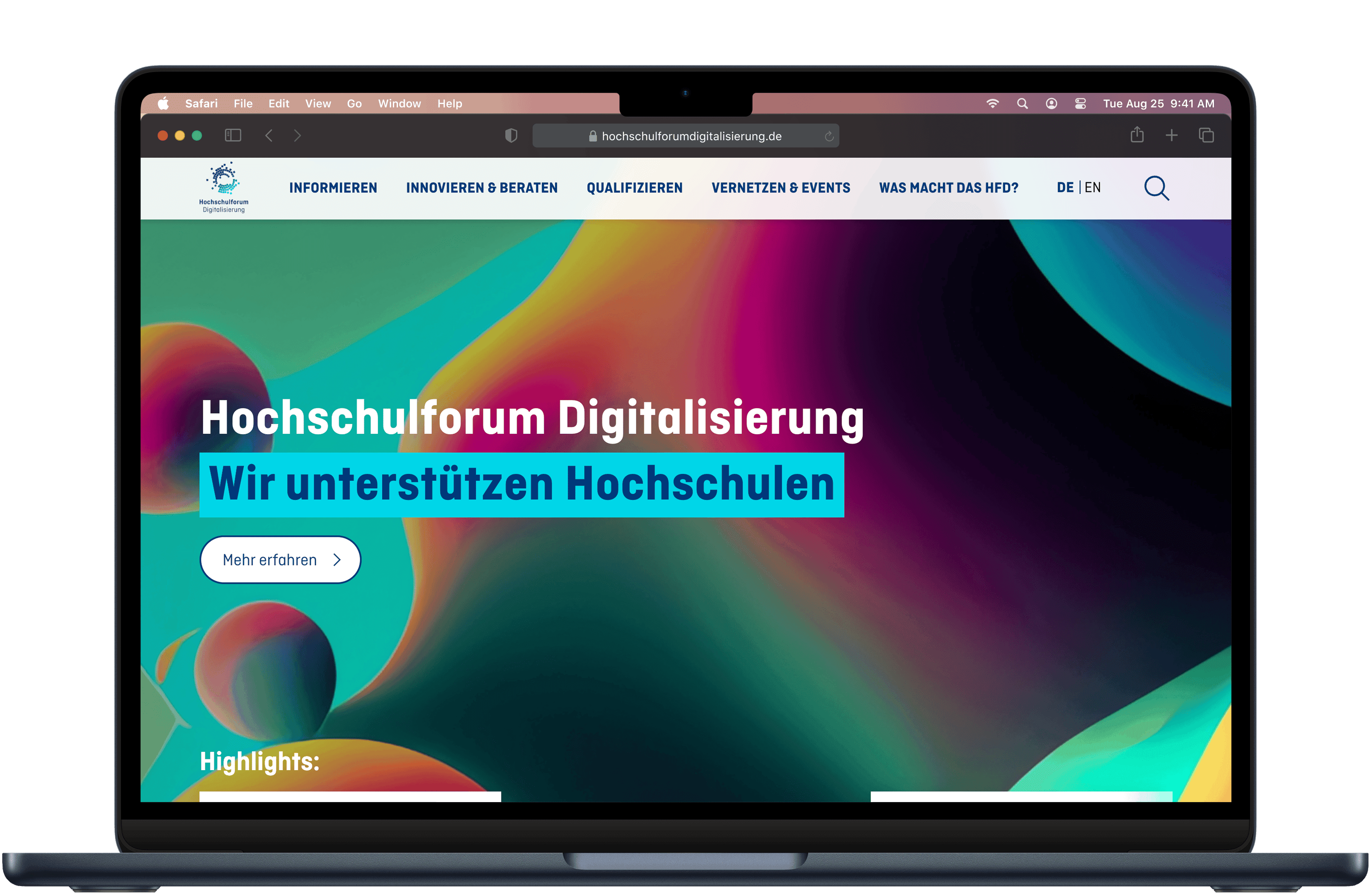 Website Mockup des Hochschulforums Digitalisierung